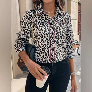 J. Crew Linen Cotton Blend Leopard Cheetah Animal Print Button Down Shirt sz XXS